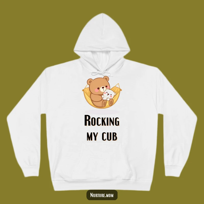 Cozy Funny Kawaii Bear Mom Hoodie: Hammock Rocking Comfort Wear