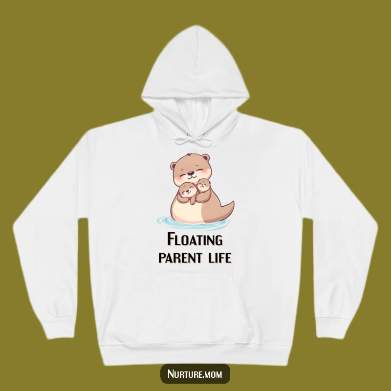 Cozy Funny Otter Mom Hoodie: Adorable Mother and Pup Floating