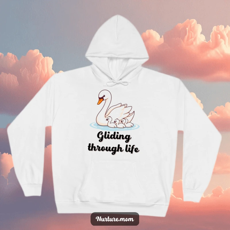 Funny Swan Hoodie: Elegant mother swan with cygnets, offering comfort and a touch of sophisticated humor.