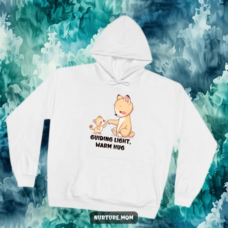 Funny hoodie captures an animal's paw extending warmly to guide a young, lost creature, a humorous and touching symbol of protection.