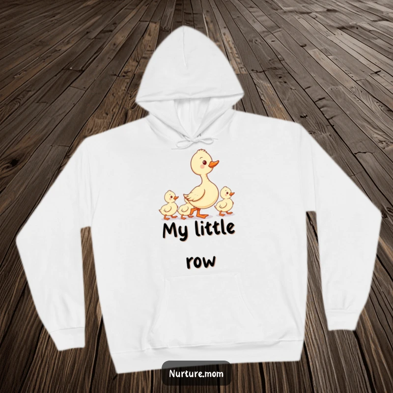 Funny and warm hoodie featuring a kawaii duck mom leading her ducklings in a neat line, perfect for cozy days.