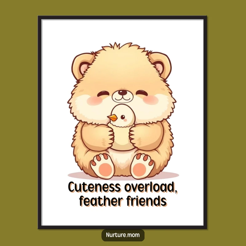 Free Printable Wall Art: Fluffy Animal & Baby Bird - Whimsical Downloadable Decor