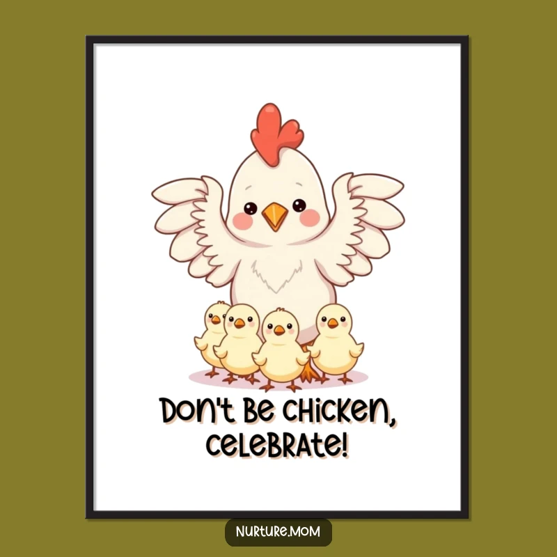 Free Printable Wall Art: Funny Kawaii Chicken Mom Chicks Protection Poster