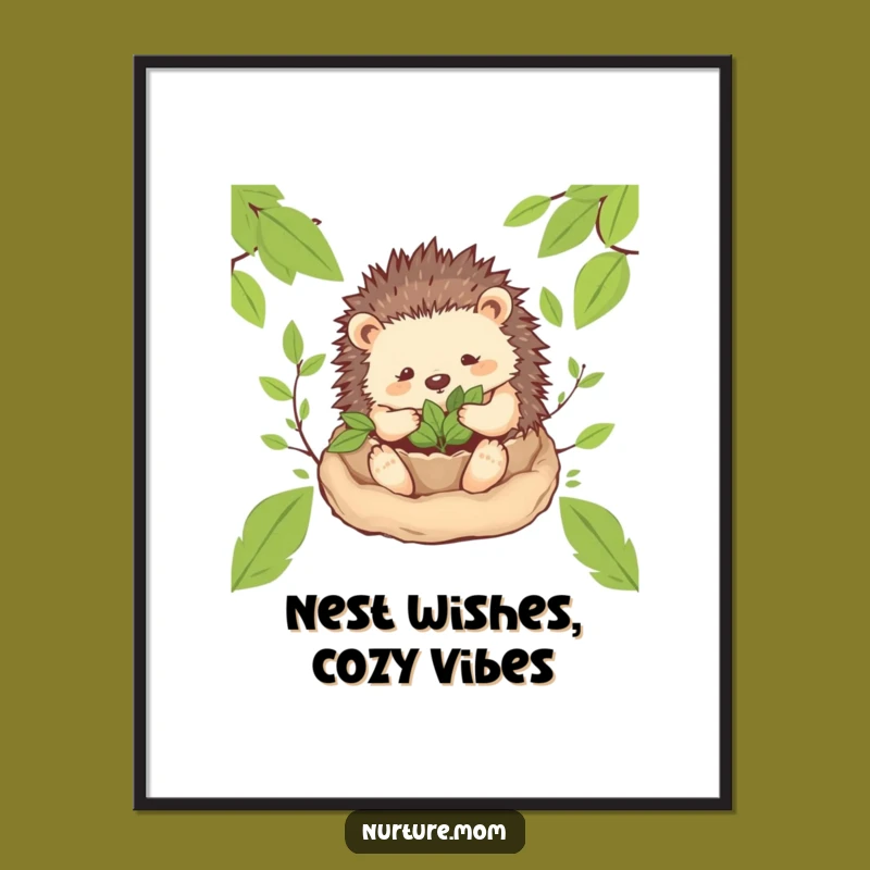Free Printable Wall Art: Cozy Hedgehog Mom Nest, Gentle Decor
