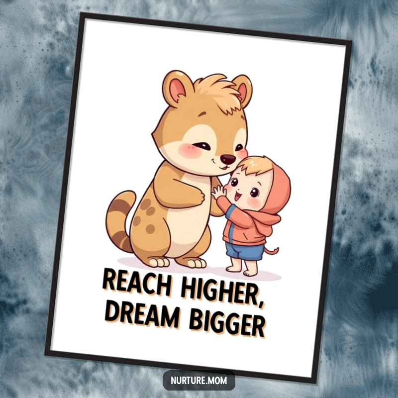 Inspiring Free Printable Wall Art: An animal patiently guiding a smaller creature to reach towards a distant, shining star.