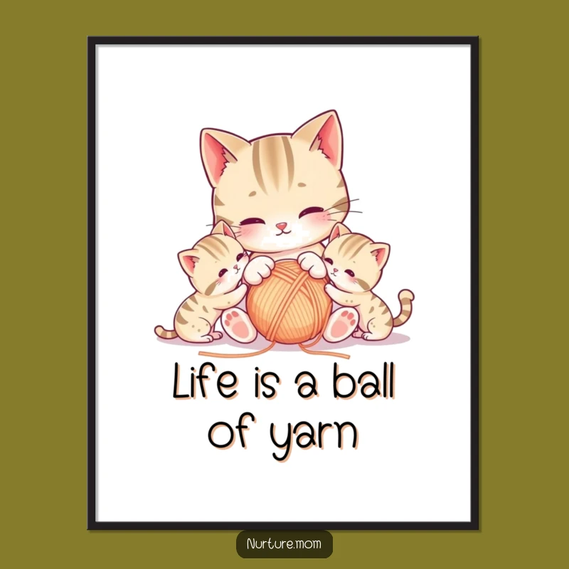 Funny Free Printable Cat Wall Art: Kawaii Mama & Kittens Downloadable Decor, Playful Vibes!