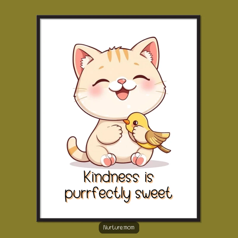 Funny Free Printable Wall Art: Cat & Bird Nurturing, Charming Downloadable Decor