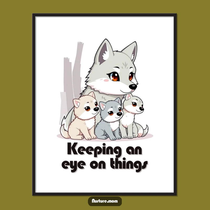 Free Printable Wall Art: Watchful Wolf Mom, Funny Downloadable Wild Decor