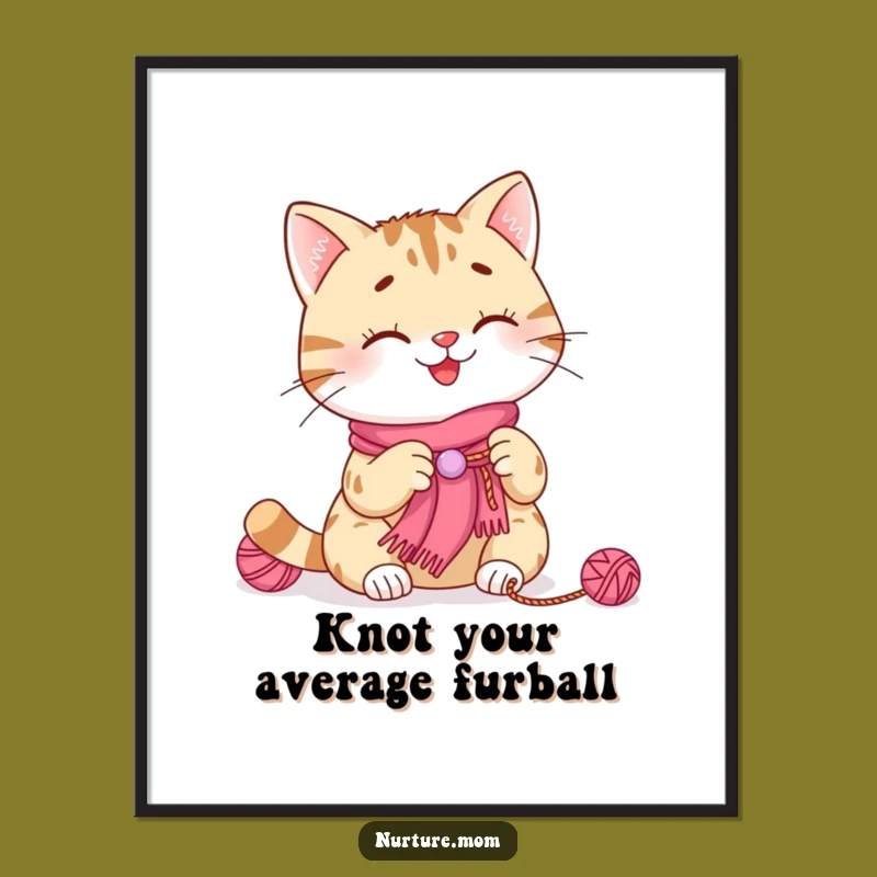 Free Printable Wall Art: Knitting Cat, Funny Downloadable Decor