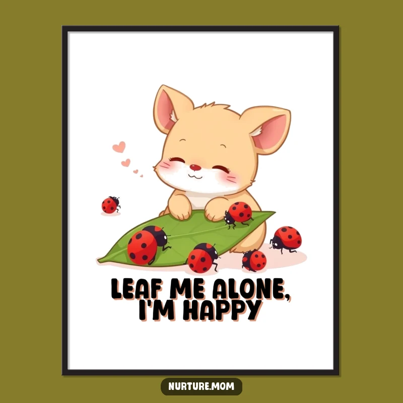 Funny Free Printable Wall Art: Content Animal & Ladybugs, Peaceful Downloadable Art For Decor