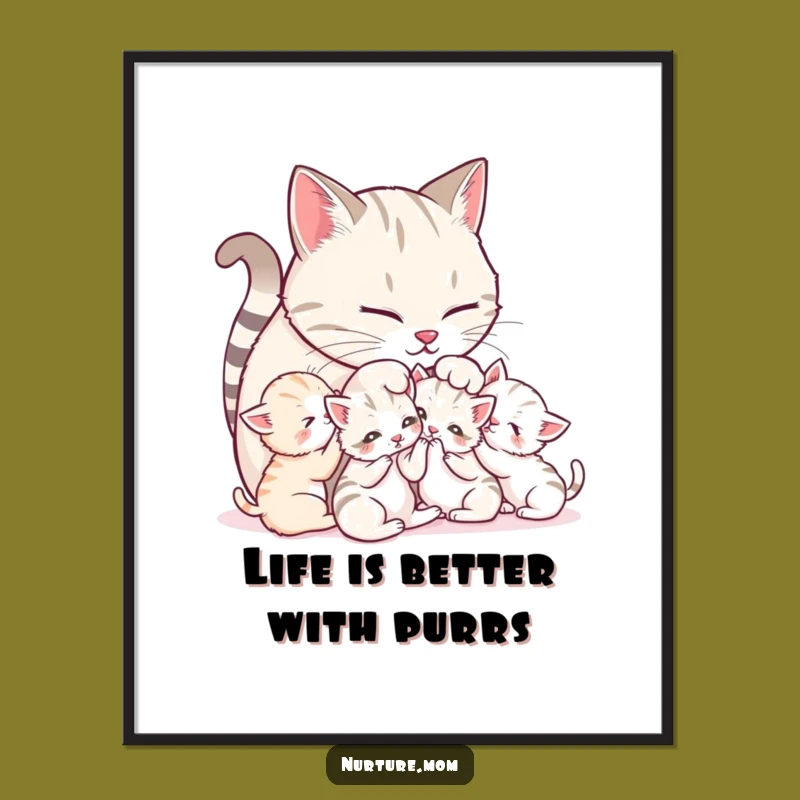 Funny Free Printable Wall Art: Cat Family's Cozy Moment, Downloadable Home Decor!
