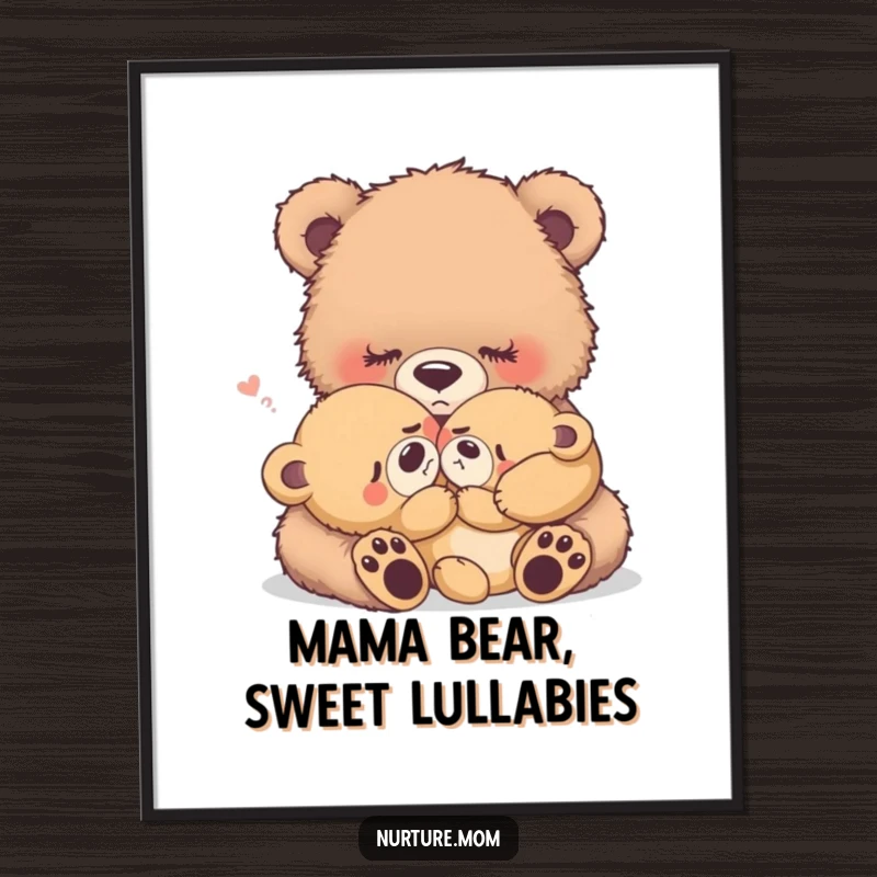 Funny Free Printable Wall Art: A fuzzy bear mother tenderly rocks her crying baby bear into a peaceful slumber.