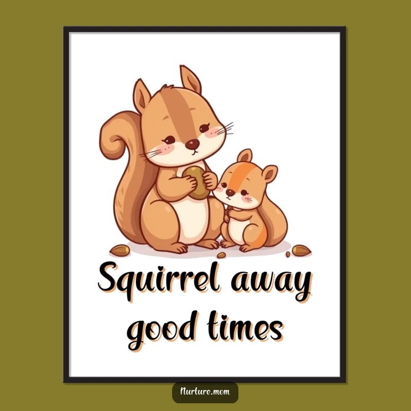 Free Printable Wall Art: Squirrel Sharing Nuts - Cute Downloadable Decor