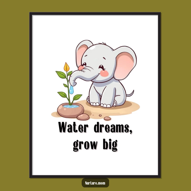 Funny Free Printable Wall Art: Elephant Watering Plants, Charming Downloadable Decor