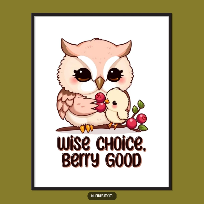 Funny Free Printable Wall Art: Kawaii Owl Mom Feeding Chick Decor