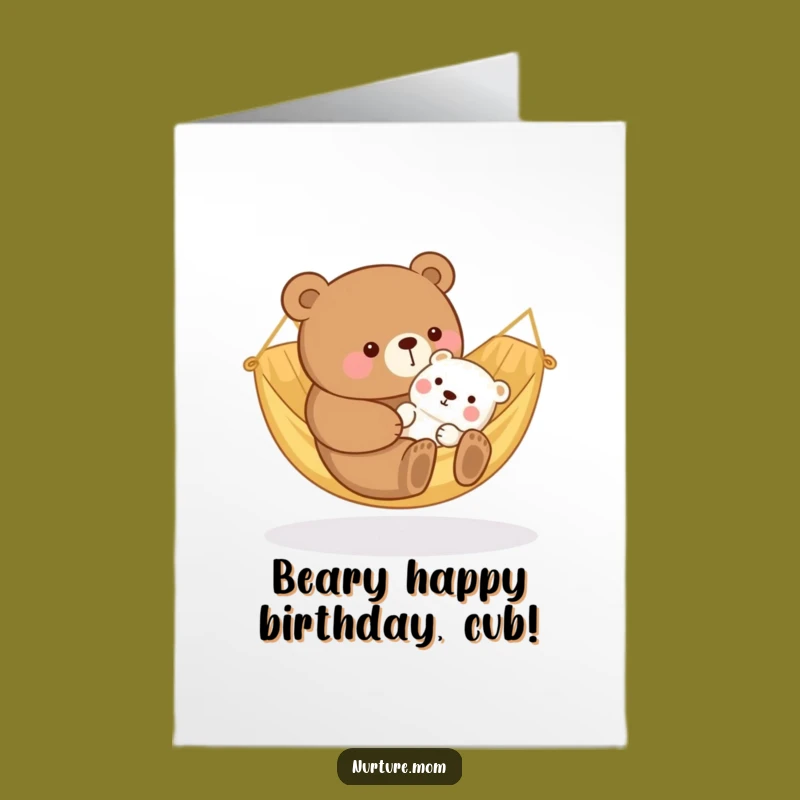 Free Printable Funny Bear Mom Birthday Card: Hammock Cuddle Downloadable