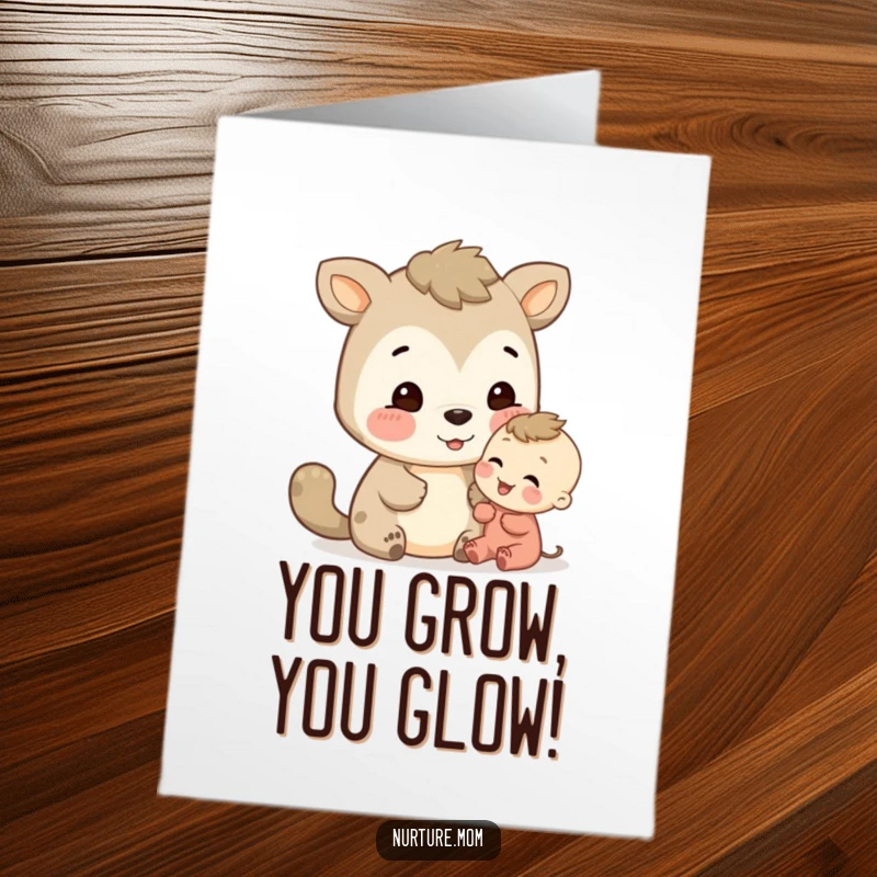 Touching Free Printable Birthday Card: A gentle animal looking warmly and encouragingly at a small, happy child.