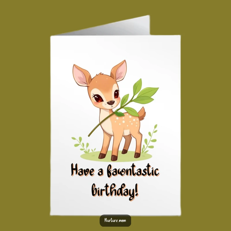 Free Printable Birthday Card: Deer's Leafy Treat - Nature's Funny Gift