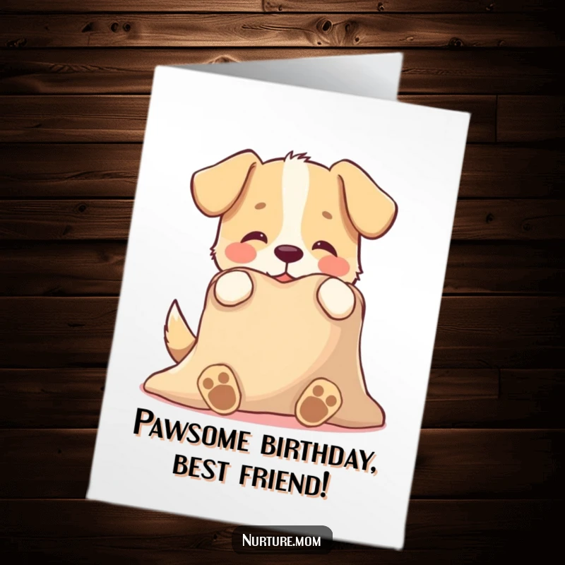 Funny Free Printable Birthday Card: Playful dog offers a warm blanket, symbolizing comfort and joy, a perfect downloadable birthday gift.