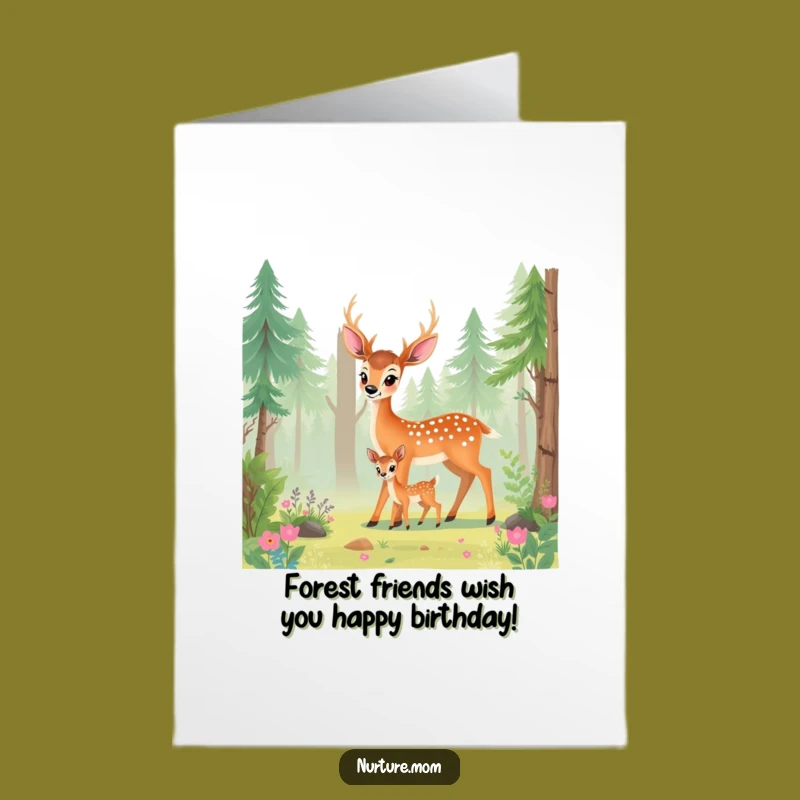 Free Printable Birthday Card: Gentle Deer Mom & Fawn, Funny Downloadable Gift