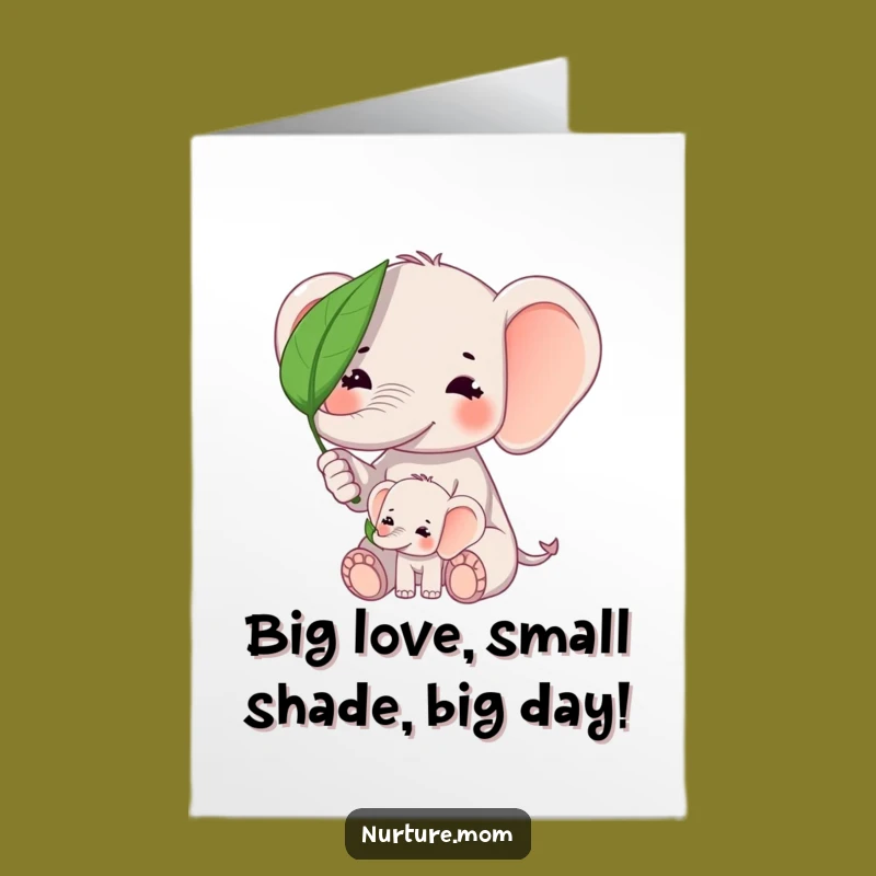Free Printable Birthday Card: Kawaii Elephant Mom Protecting Baby - Funny Downloadable Gift