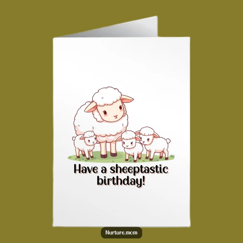 Free Printable Birthday Card: Mama Sheep & Lambs, Funny Downloadable Gift