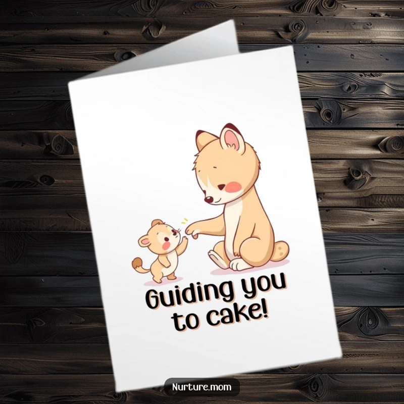 Funny Free Printable Birthday Card: Animal gently guides a young one with a warm paw, offering birthday support. A sweet downloadable card.