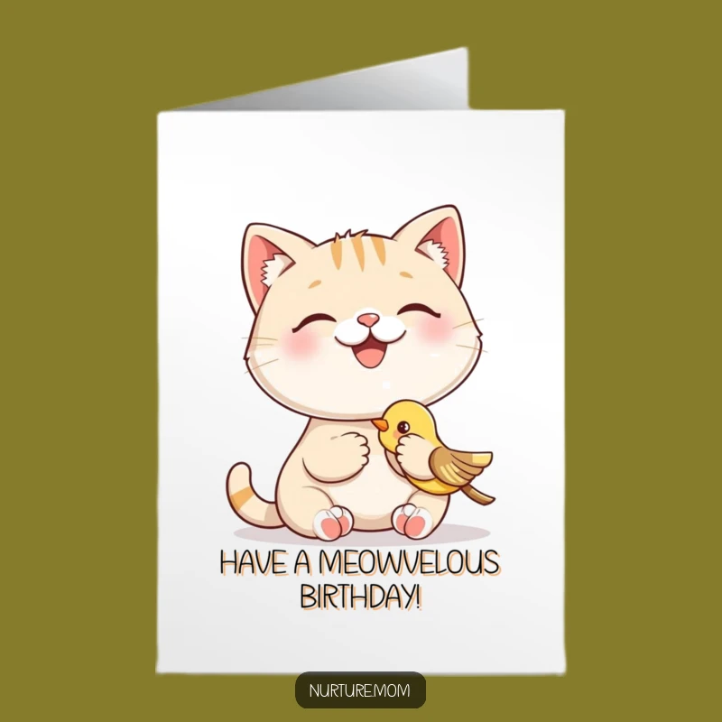 Free Printable Birthday Card: Cat & Bird Kindness, Funny Downloadable Gift