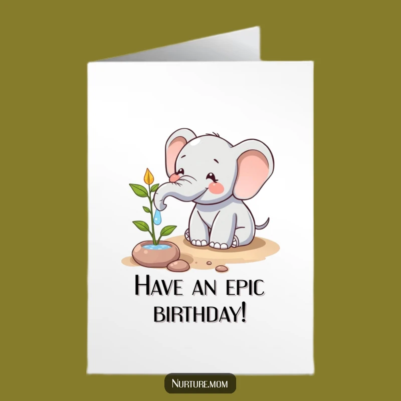 Free Printable Birthday Card: Elephant's Watering Joy, Funny Downloadable Gift