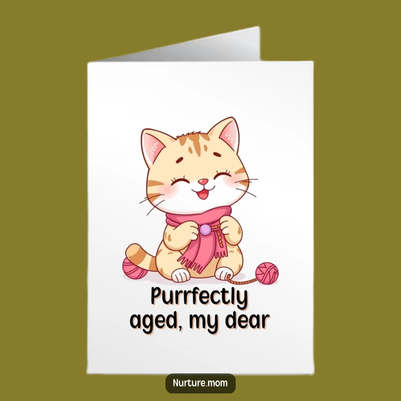 Free Printable Birthday Card: Knitting Cat, Funny Downloadable Gift