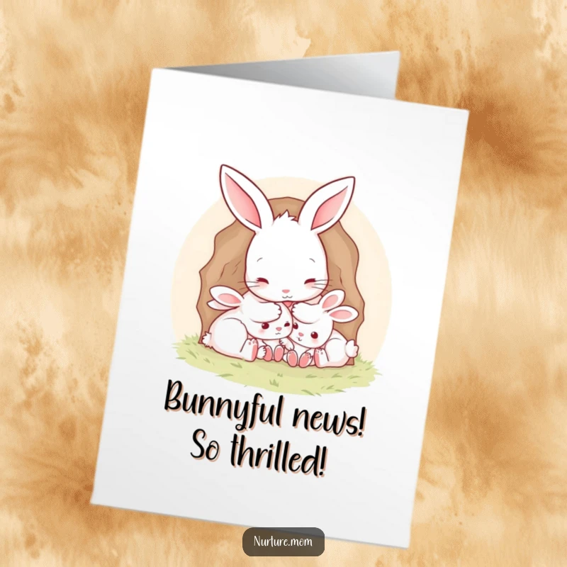 Cute Free Printable Congratulations Card: Bunny mom ensuring her little ones are snug and happy.