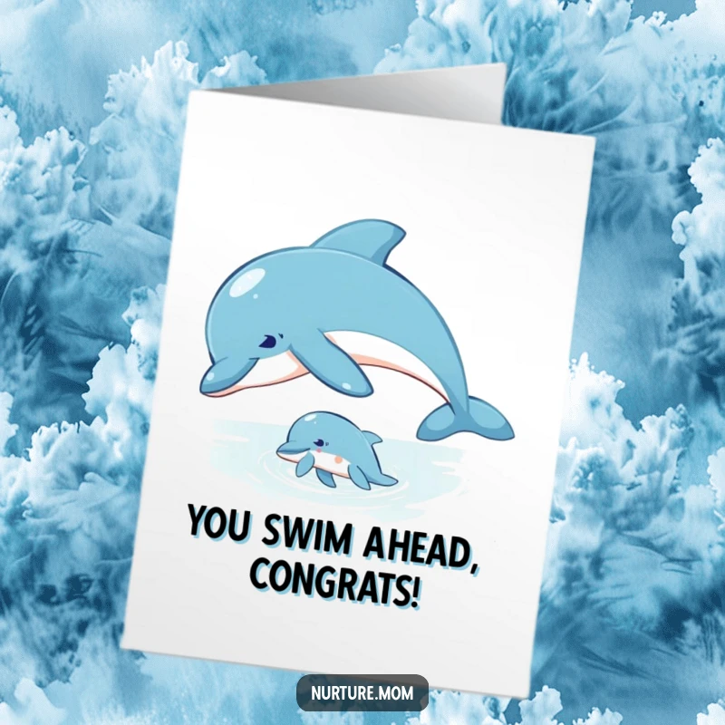 Inspiring Free Printable Congratulations Card: Dolphin mother guides her calf, symbolizing mentorship and achievement.