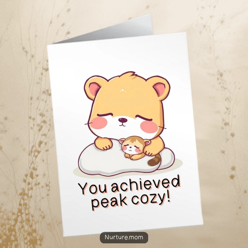 Funny Free Printable Congratulations Card showing a big animal guarding a tiny creature fast asleep, a whimsical way to celebrate.