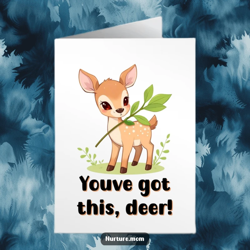 Funny Free Printable Congratulations Card: A small deer generously offers fresh, leafy nourishment.