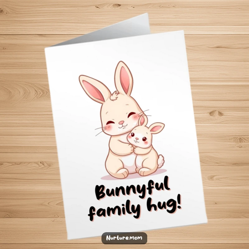 Funny Free Printable Congratulations Card: A nurturing rabbit embraces a tiny baby bunny.