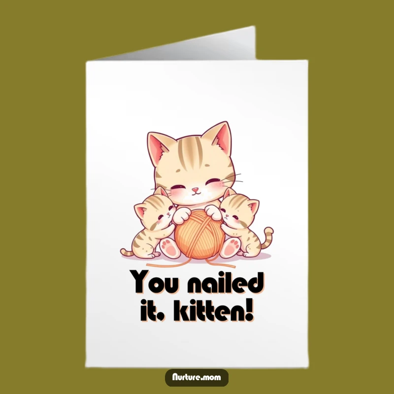 Free Printable Kawaii Cat Congrats Card: Mama & Kittens Downloadable, Playful Wishes!