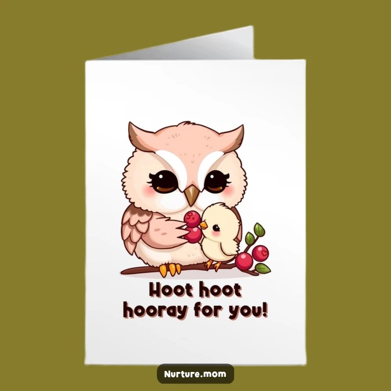 Free Printable Kawaii Owl Congrats Card: Tender Feeding Moment