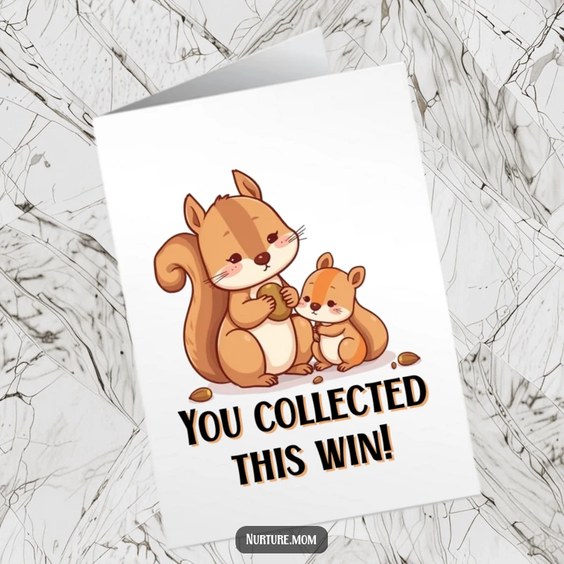 Funny Free Printable Congratulations Card: A happy squirrel offers nuts to another squirrel.