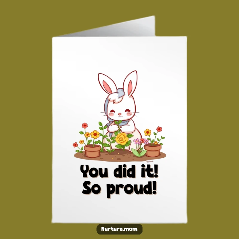 Free Printable Congrats Card: Kawaii Rabbit Mom Garden Joy, Perfect Downloadable Gift