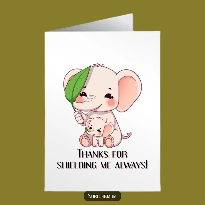 Free Printable Thank You Card: Kawaii Elephant Mom & Baby - Funny Downloadable Gift