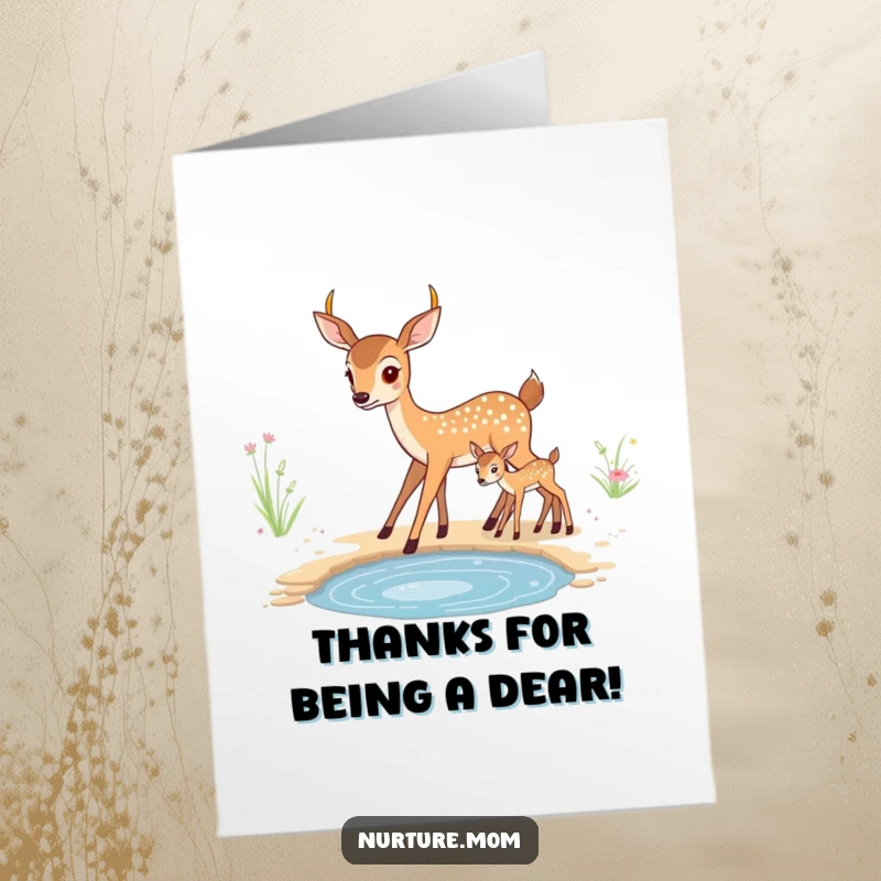 Funny Free Printable Thank You Card: Kawaii mother deer and fawn, a charming and humorous way to express gratitude.