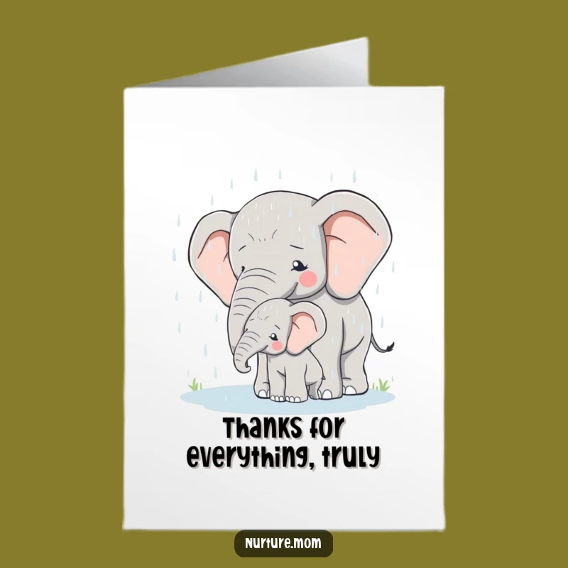 Free Printable Thank You Card: Caring Elephant Mom & Calf, Grateful Downloadable Gift