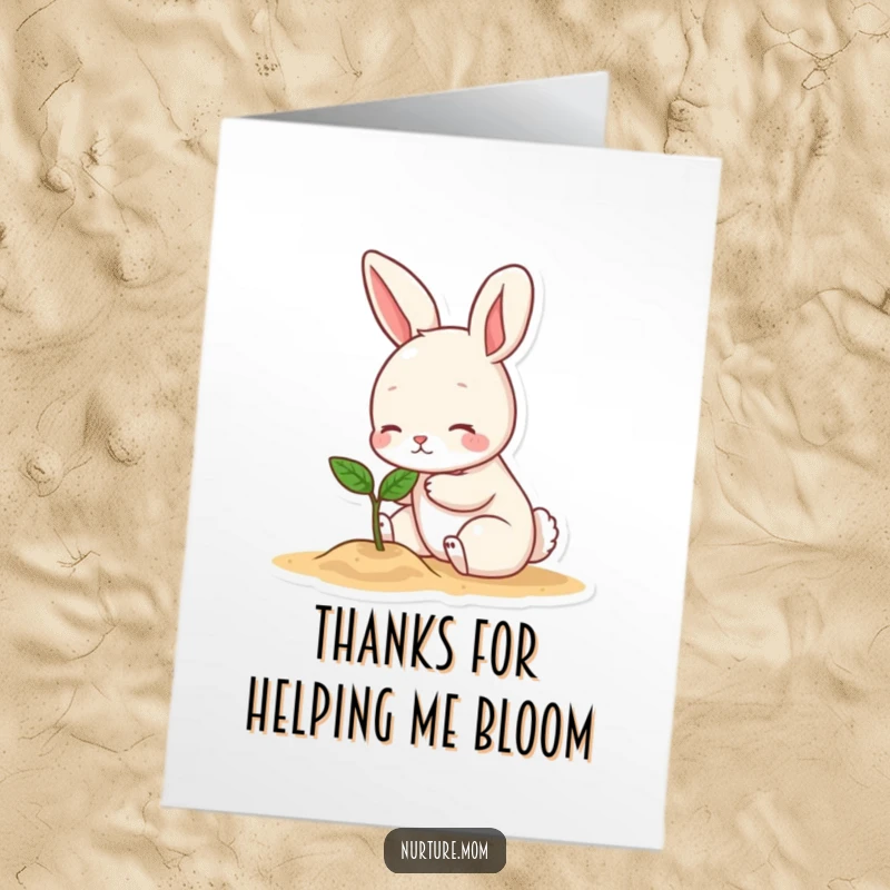Funny Free Printable Thank You Card: Cute bunny gently supports a tiny sprout, expressing heartfelt thanks, a perfect DIY gift.