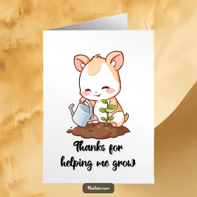 Funny Free Printable Thank You Card: Smiling animal gently watering a sprouting seedling, conveying sincere appreciation.