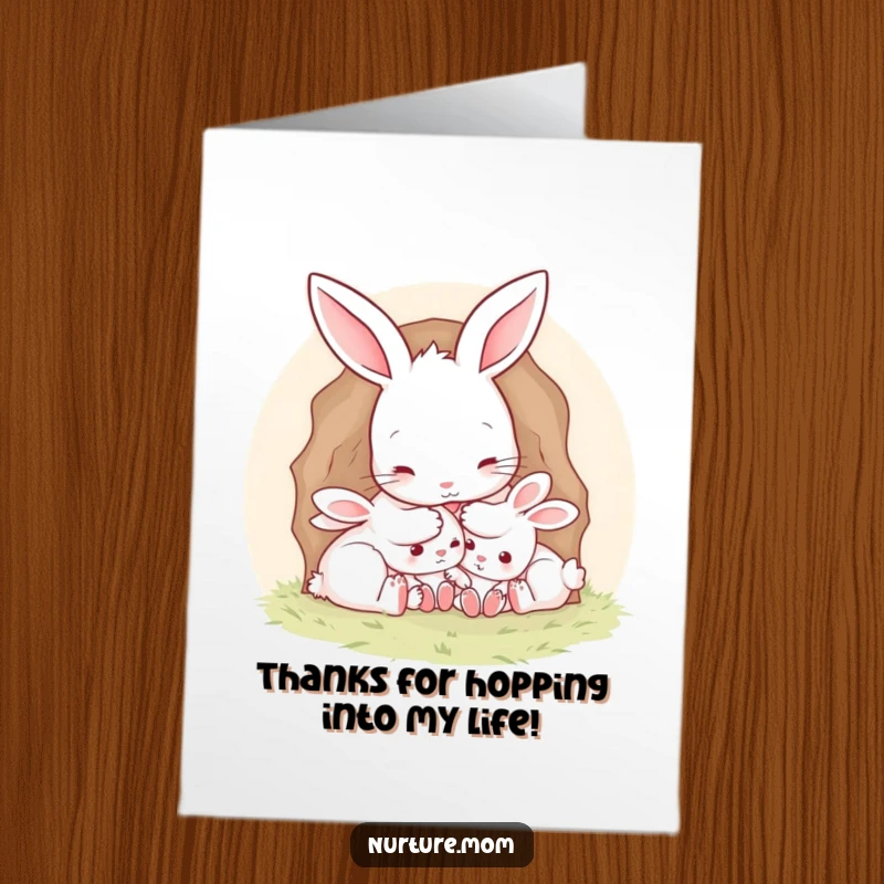 Cute Free Printable Thank You Card: Bunny mom creating a safe and cozy space for her babies.
