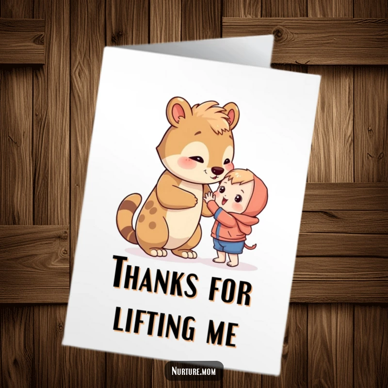 Thoughtful Free Printable Thank You Card: A patient animal teaching a young one to reach out and grasp something.