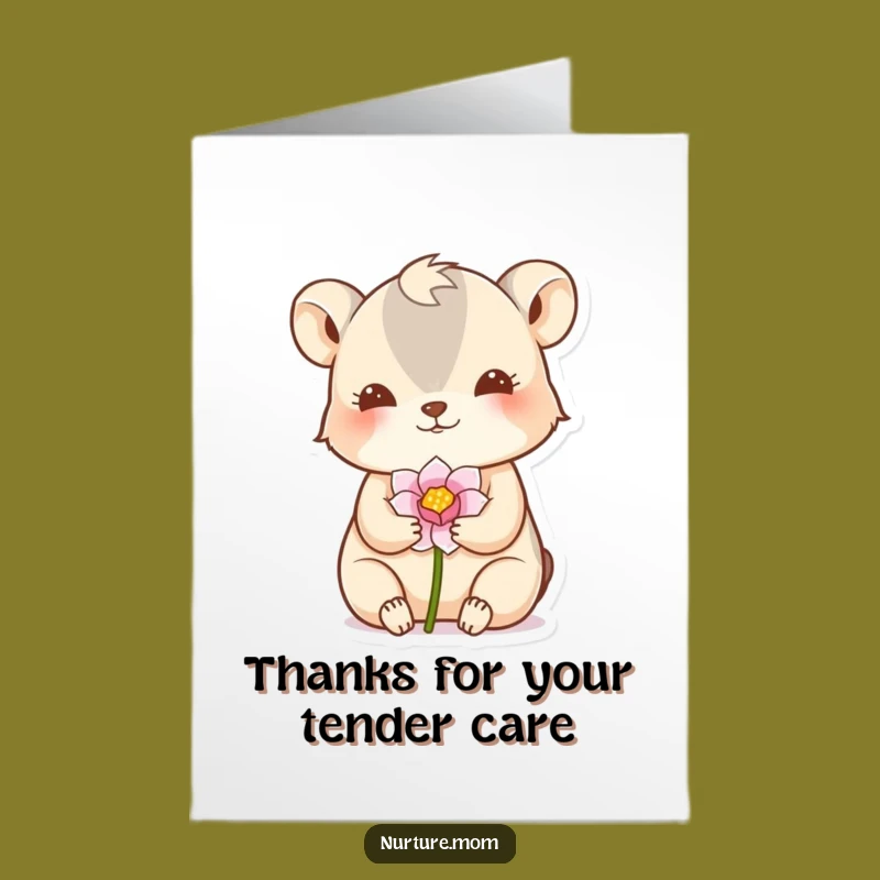 Free Printable Thank You Card: Adorable Animal & Flower, Grateful Downloadable Humorous Gift
