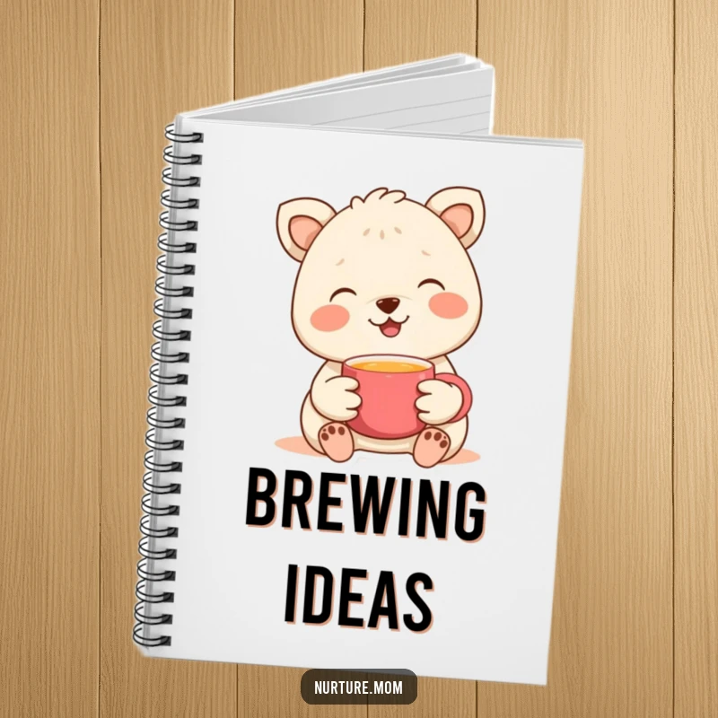 Funny notebook with a gentle animal offering a warm cup, perfect for jotting down thoughts and cozy ideas.