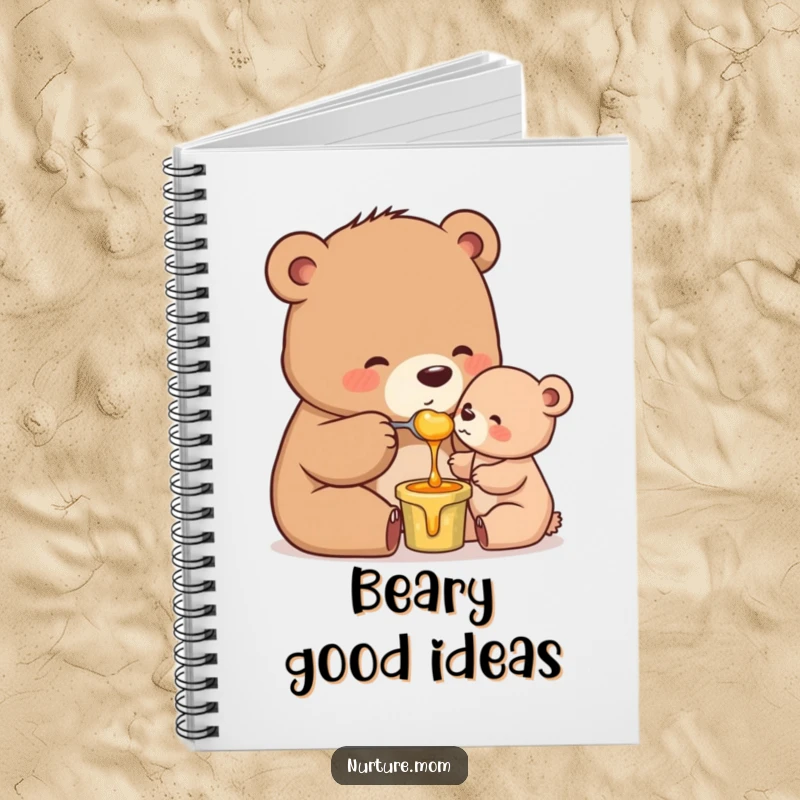 Funny Mama Bear Notebook: Cute journal with a mother bear feeding honey to her cub, celebrating sweet family moments.