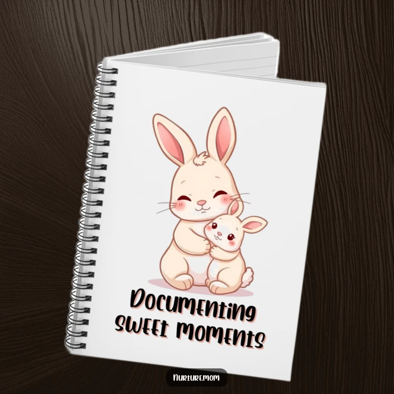 Funny Nurturing Rabbit Notebook with a mother rabbit holding a baby bunny close, perfect for writing with love and humor.